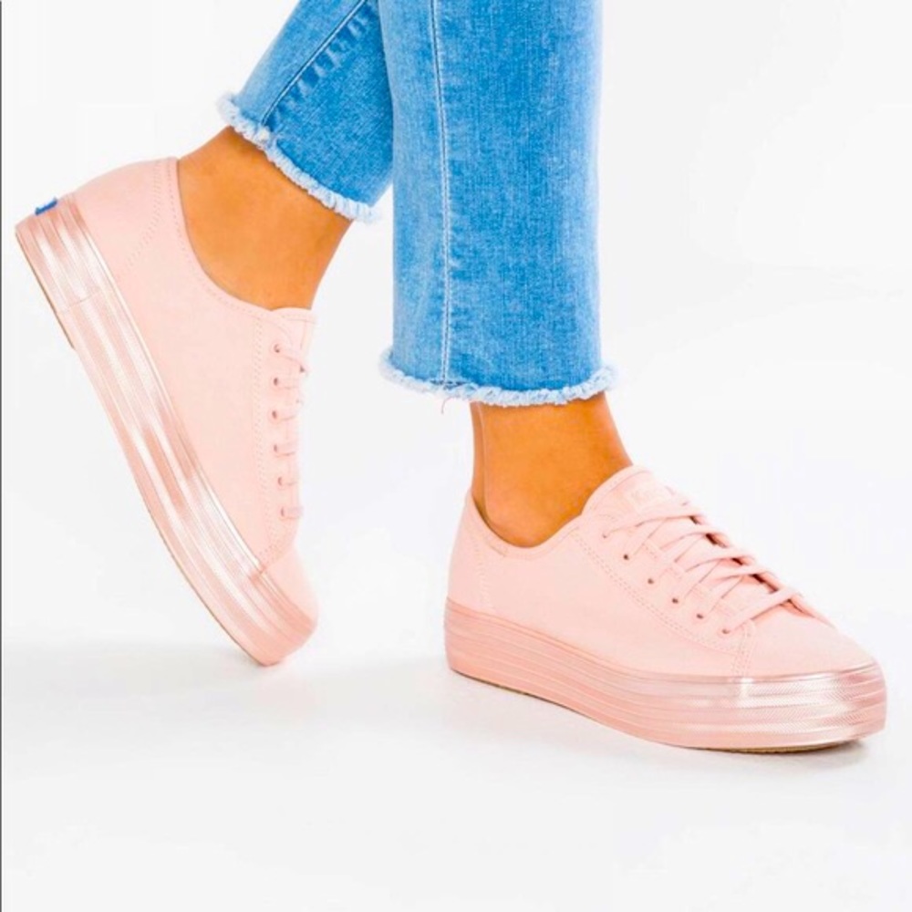 Keds triple kick platform canvas sneakers in baby pink 5.5